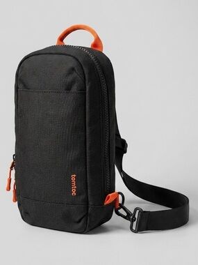 Tomtoc Black Sling Bag with Orange Trim